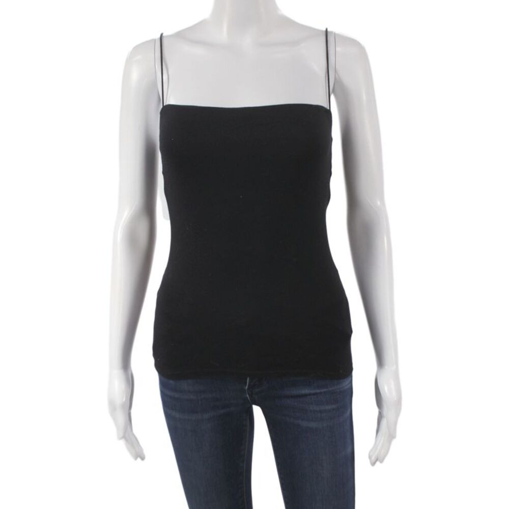 Enza Costa Women Black Pima Cotton Sleeveless Square Neck Basic Tank Size S